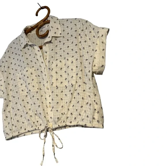 Madewell | Button-Up Drawstring Shirt in Blooming Ikat Size M 100% Cotton - Picture 5 of 12